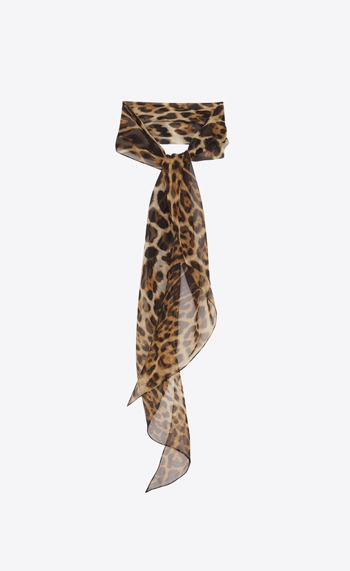Leopard print lavallière in beige and black silk muslin